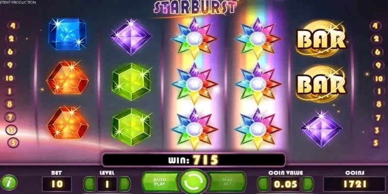 Giao diện game nổ hũ Starburst đa sắc màu